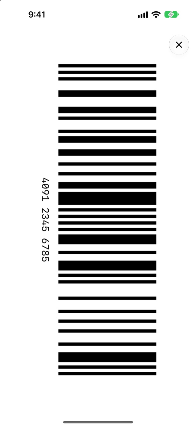 The same barcode turned sideways to fill the whole iPhone screen.